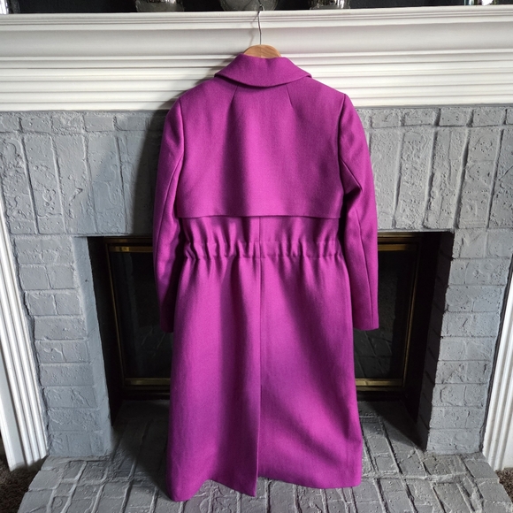 J Crew Long Wool Coat Pink Purple Tie Waist Trench Size 2 - Picture 2 of 8